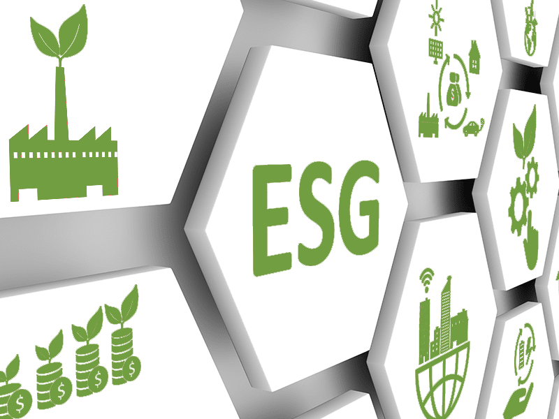 Tiles in white with different environmental elements. ESG in the center tile representing a ESG Roadmap.