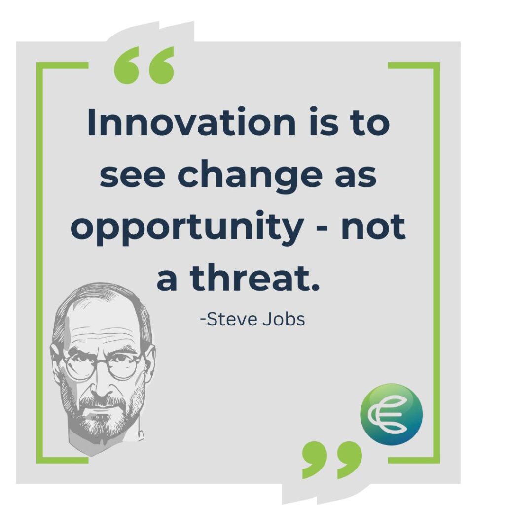 Quote from Steve Jobs " Innovation is to see change as opportunity - not a threat."