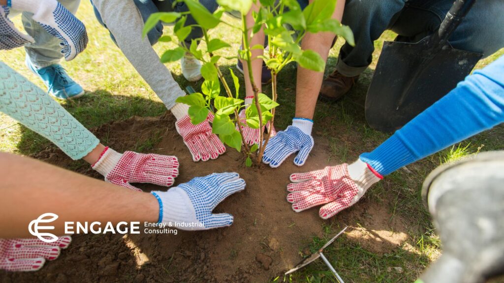 Community participating in a tree planting as part of suitability practices